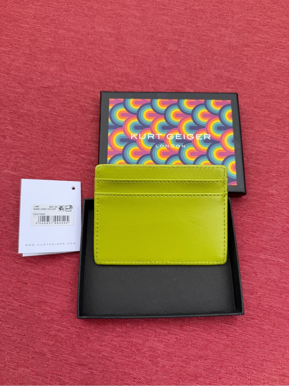 Kurt Geiger Neon Lime Leather Card Case Eagle Head Emblem - Picture 2 of 3